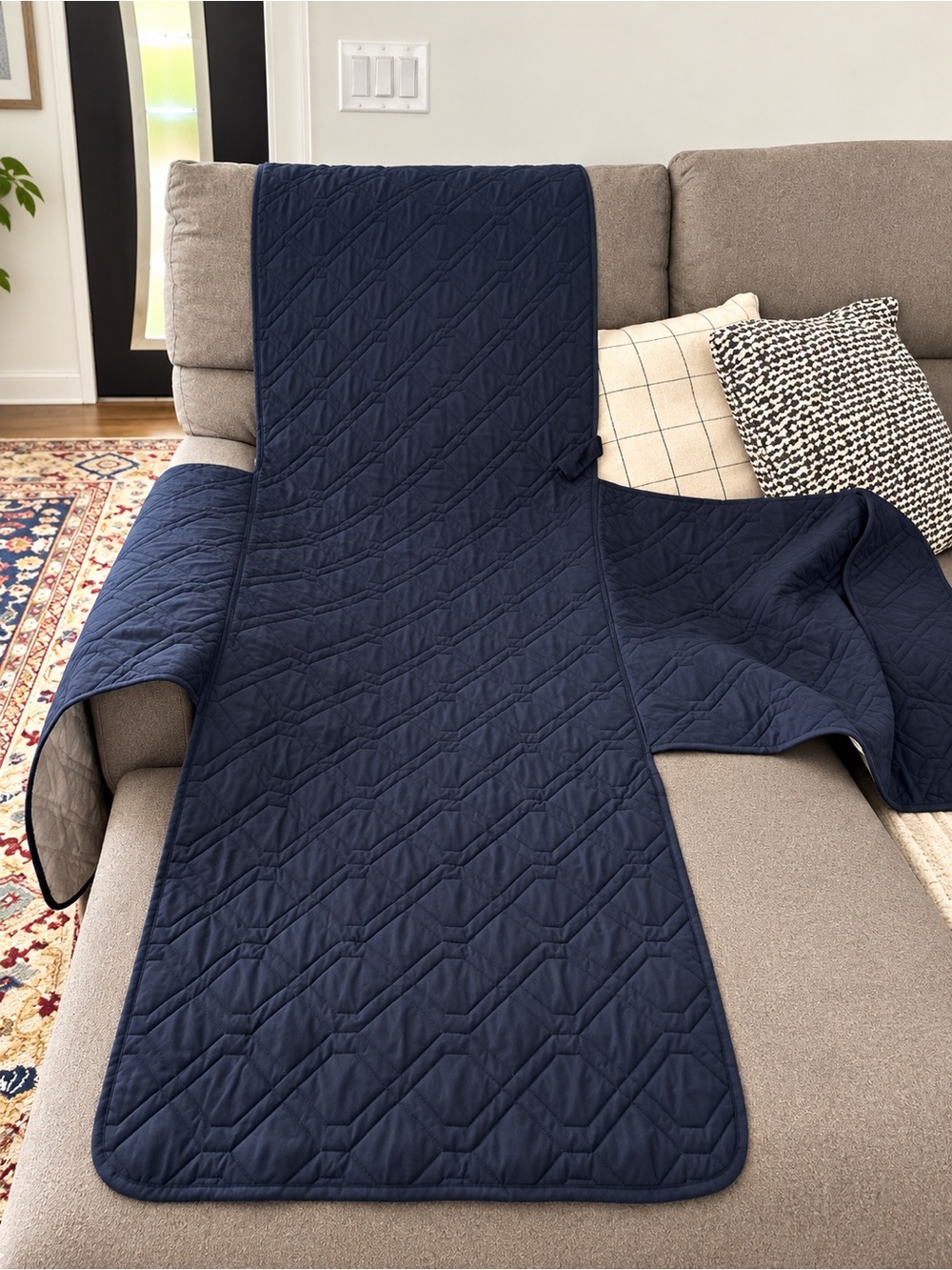 Navy Blue Quilted Sectional Sofa/Couch Protector Cover